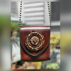 Unbranded — Stone and Leather Mini Crossbody.